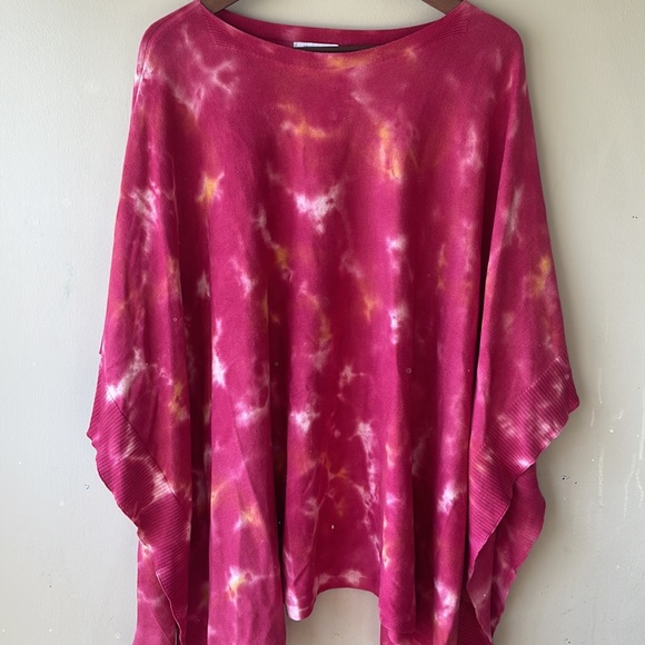 JOHNNY WAS Boho Hot Pink Hand Painted Poncho One Size - Picture 4 of 12